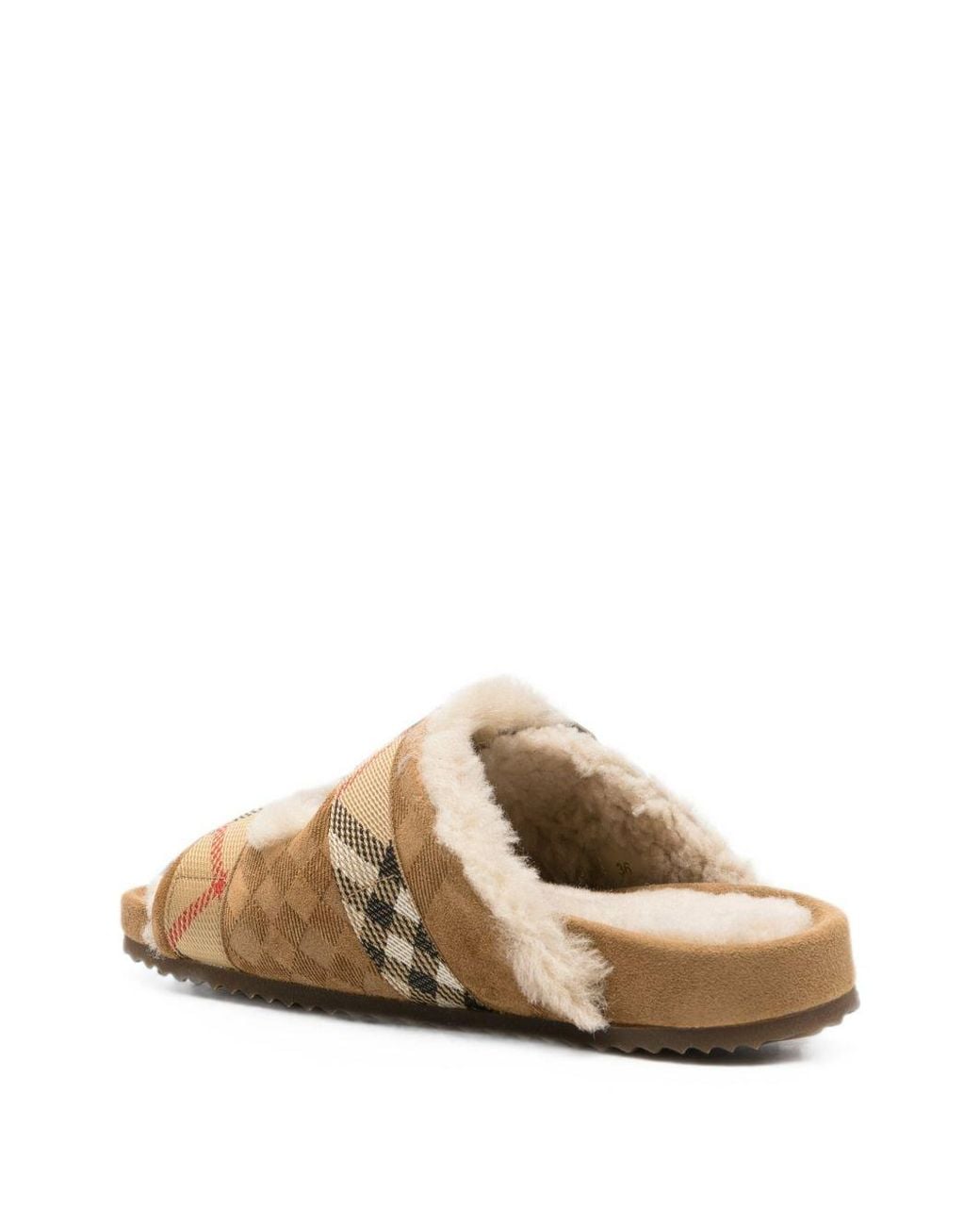 Burberry Brown Urchin Check Shearling Sandals