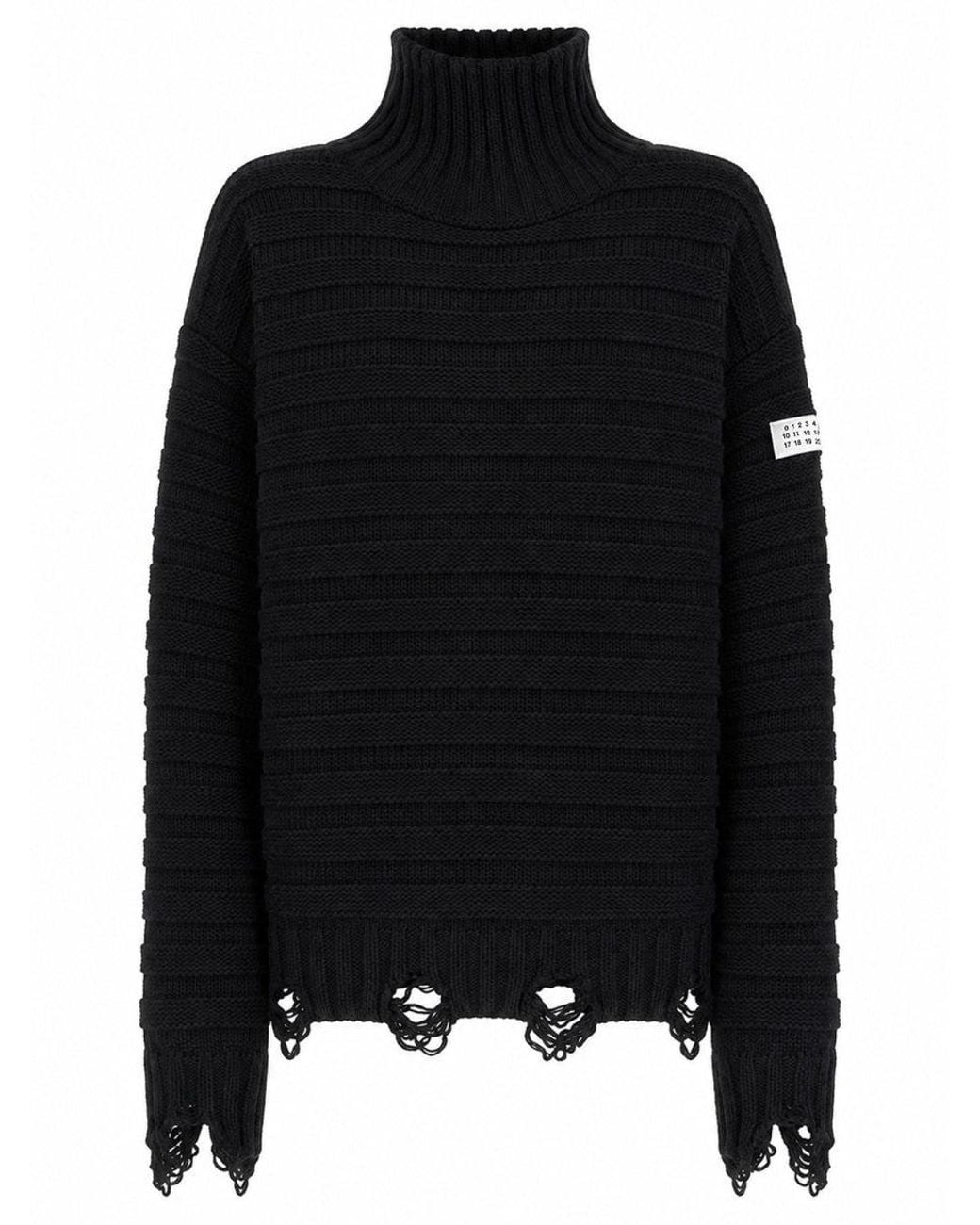 MM6 by Maison Margiela Black High Neck Pullover Sweater With Regular Fit for men