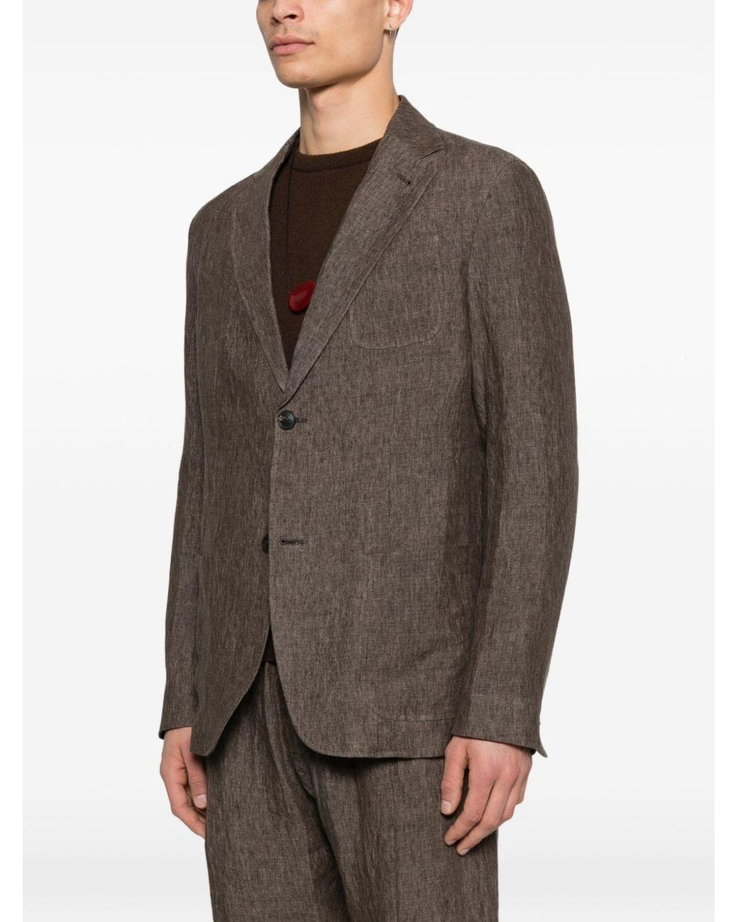Emporio Armani Brown Linen Single-Breasted Blazer Jacket for men