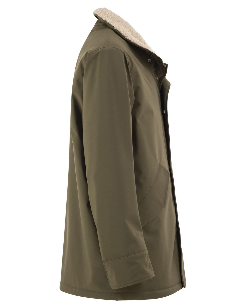 Herno Green Soft Shell Coat With Shearling-Effect Lining for men