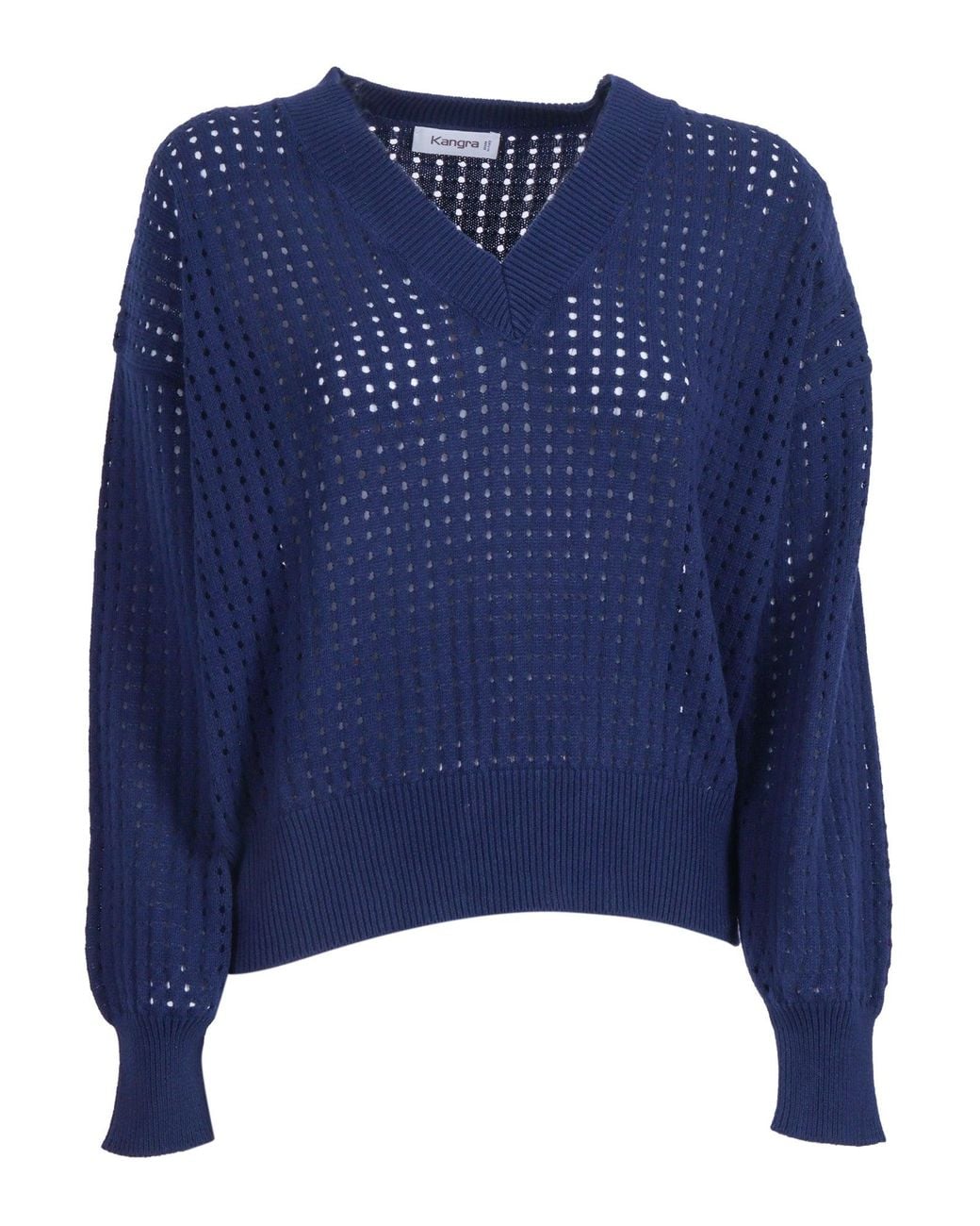 Kangra Cashmere Blue Pullover A Rete Manica Lunga