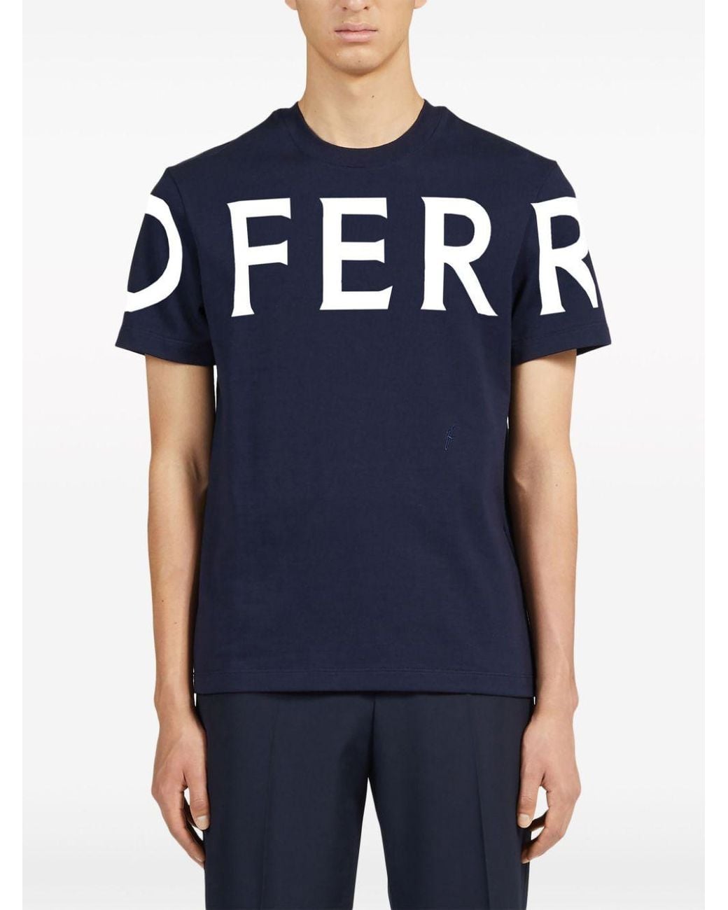 Ferragamo Blue Logo Cotton T Shirt