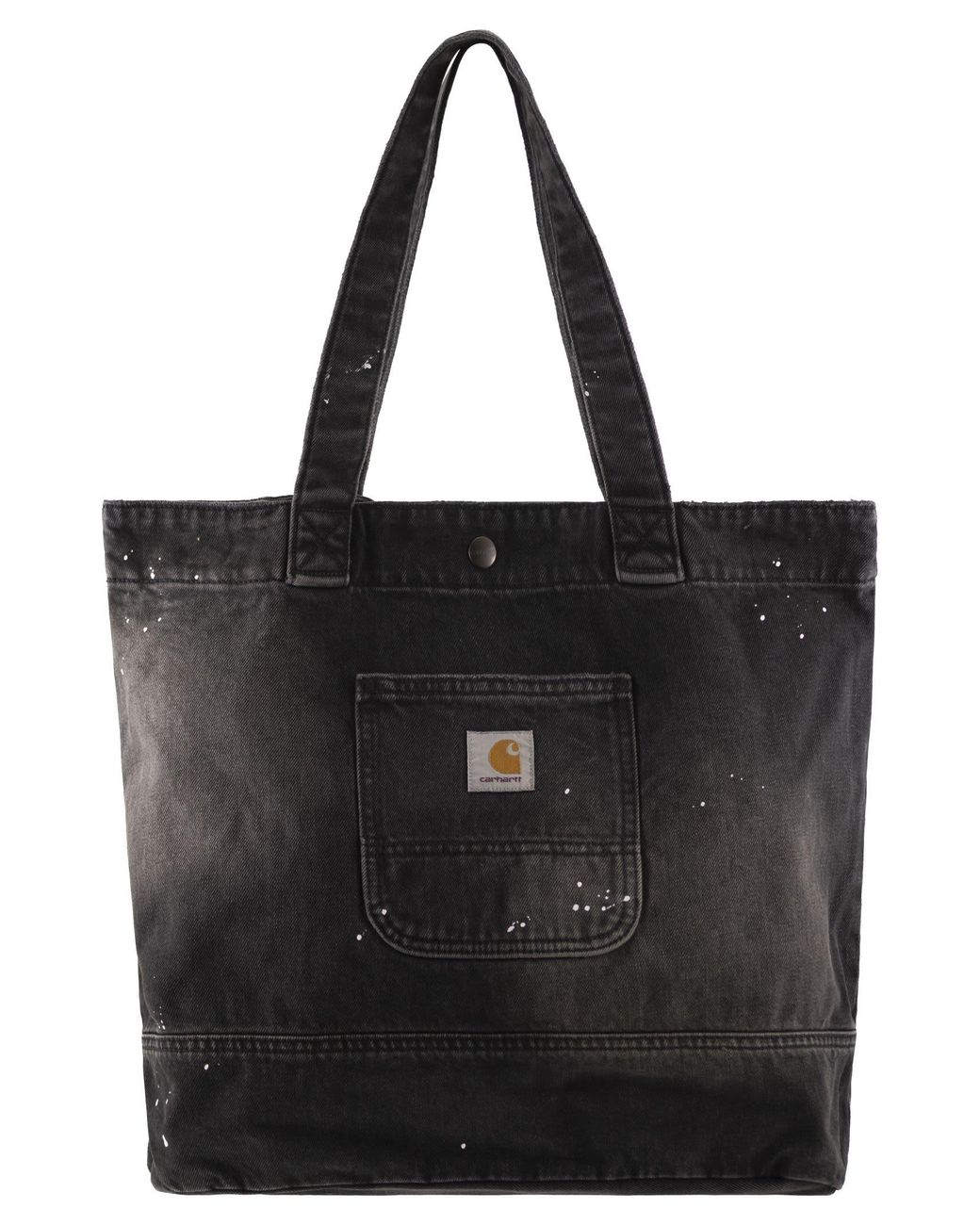 Carhartt Black Washed Denim Tote Bag With Paint Splatter Detail
