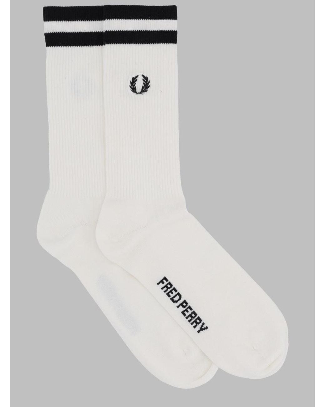 Fred Perry White Ribbed Crew Socks With Twin Stripe Cuff for men