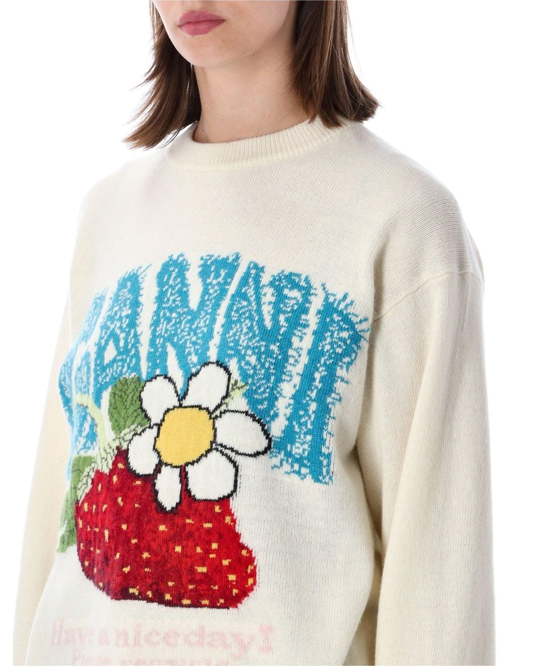 Ganni Gray Oversized Strawberry Jumper