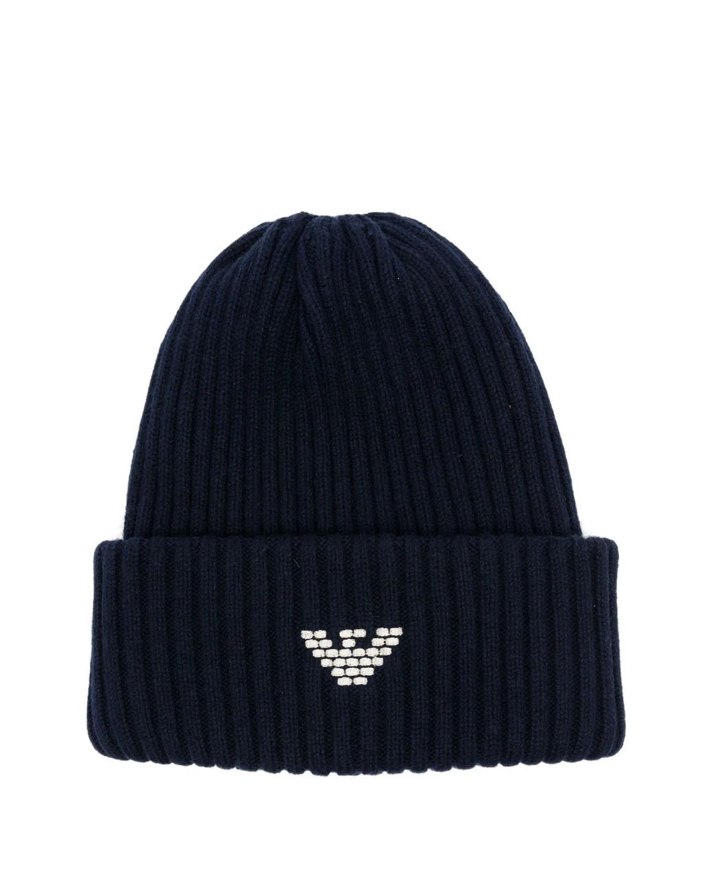 Emporio Armani Blue Ribbed Wool Beanie for men