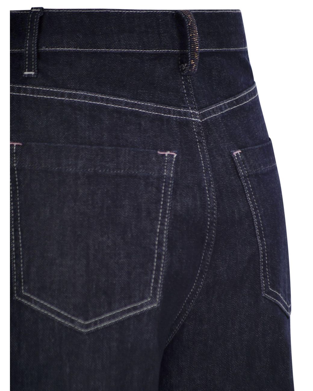 Fabiana Filippi Blue Wide-Leg Stretch Cotton Denim Jeans With Contrast Stitching