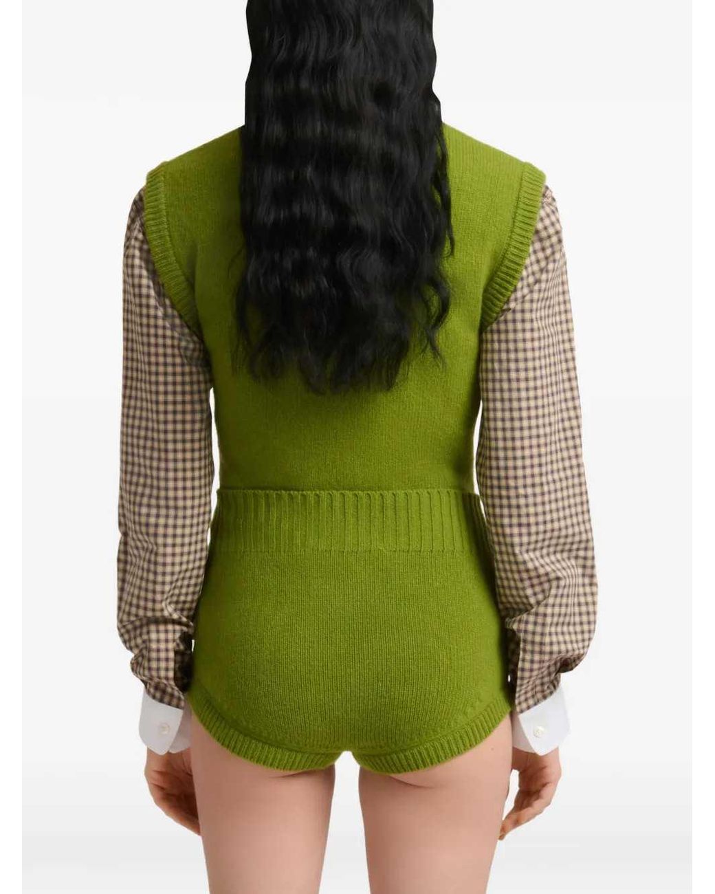 Marni Green Wool And Cashmere Vest With Floral Embroidery