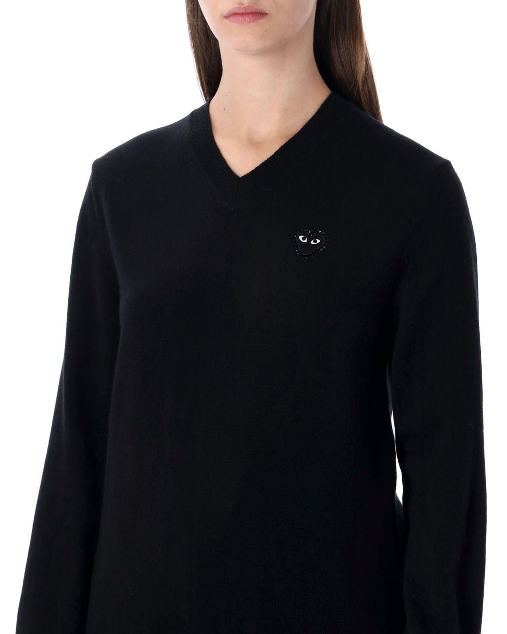 COMME DES GARÇONS PLAY Black Wool V-Neck Sweater With Heart And Crystals for men