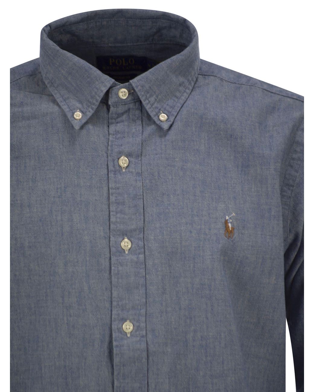 Polo Ralph Lauren Blue Cotton Chambray Button Down Shirt