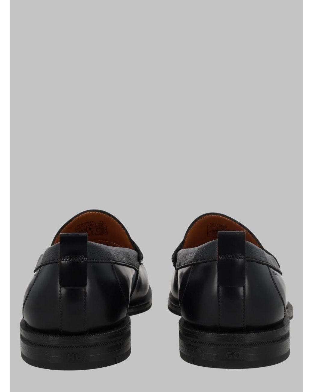 HUGO Black Leather Penny Loafers for men