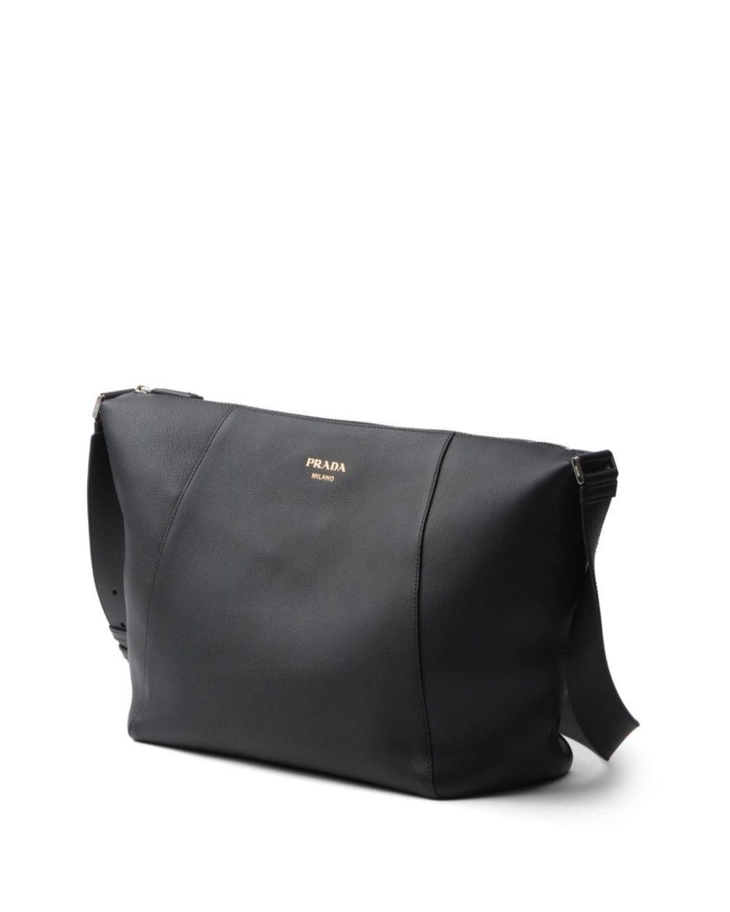 Prada Black Logo Stamp Leather Shoulder Bag