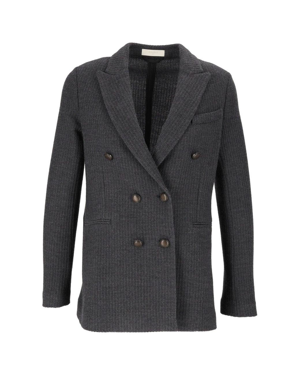 Circolo 1901 Black Textured Knit Metal Button Double-Breasted Blazer