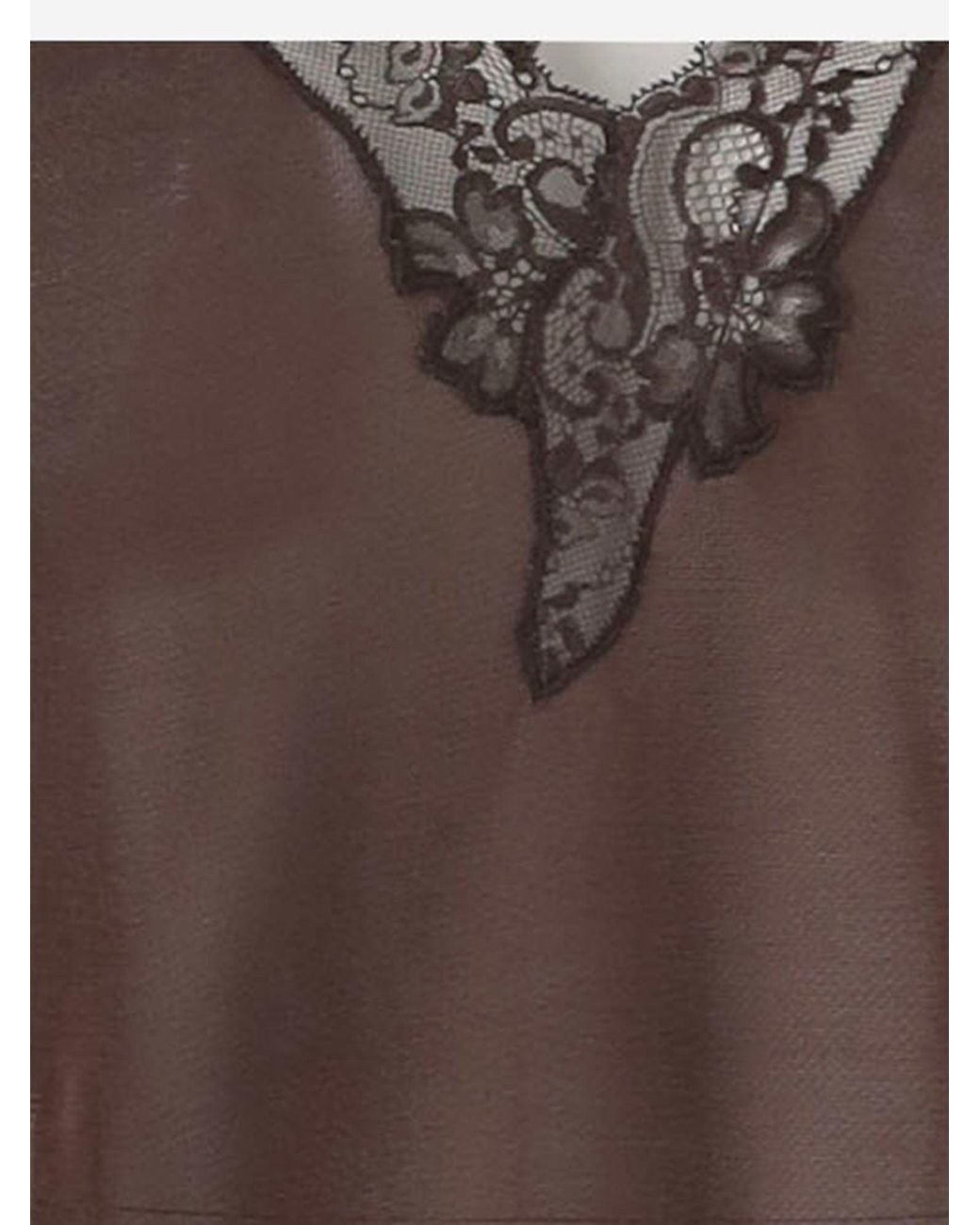 Balmain Brown Viscose Top With Lace V Neck