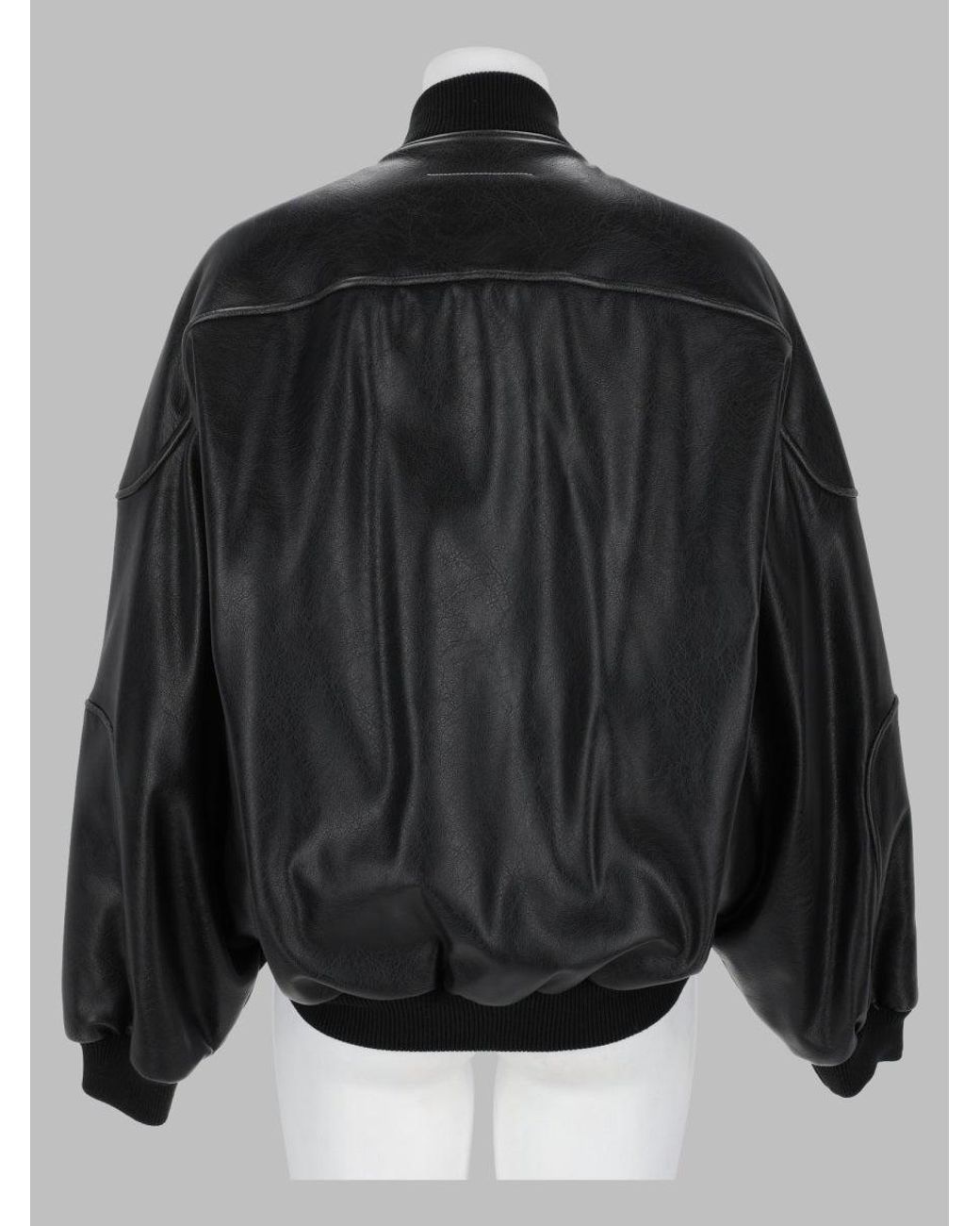 MM6 by Maison Margiela Black Faux Leather Bomber Jacket