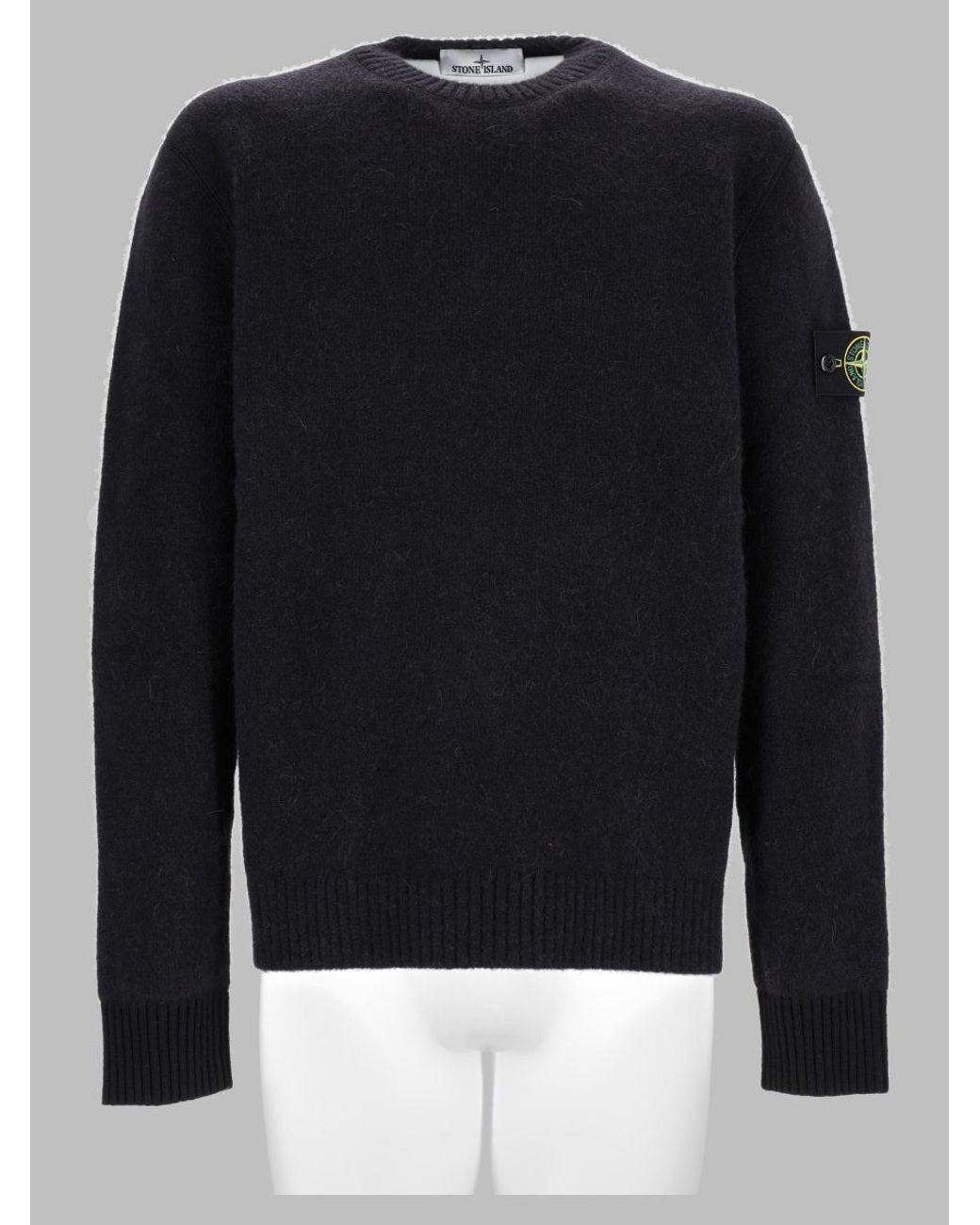 Stone Island Black Alpaca-Virgin Wool Blend Crewneck Sweater for men