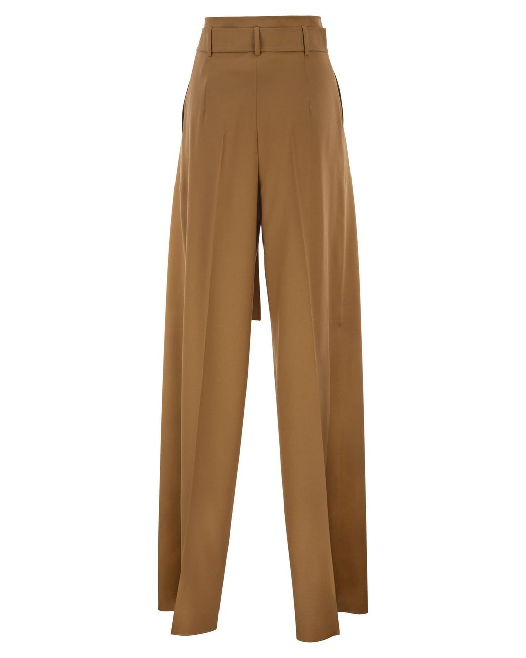 Max Mara Natural Maxmara Studio Mstserio – Wide-Leg Pure Wool Trousers With Belt