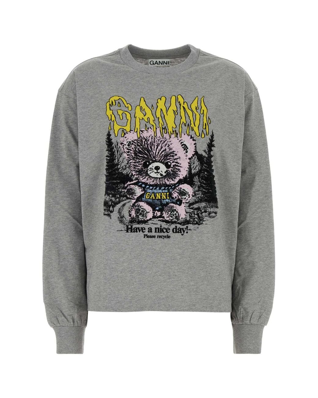 Ganni Gray Basic 100% Cotton Long Sleeve T-Shirt
