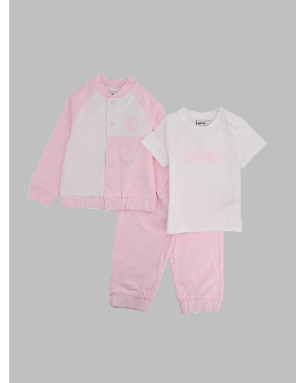 Boss Pink Set Tuta Sportiva Da Bambina E T Shirt Con Monogrammi Doppia B