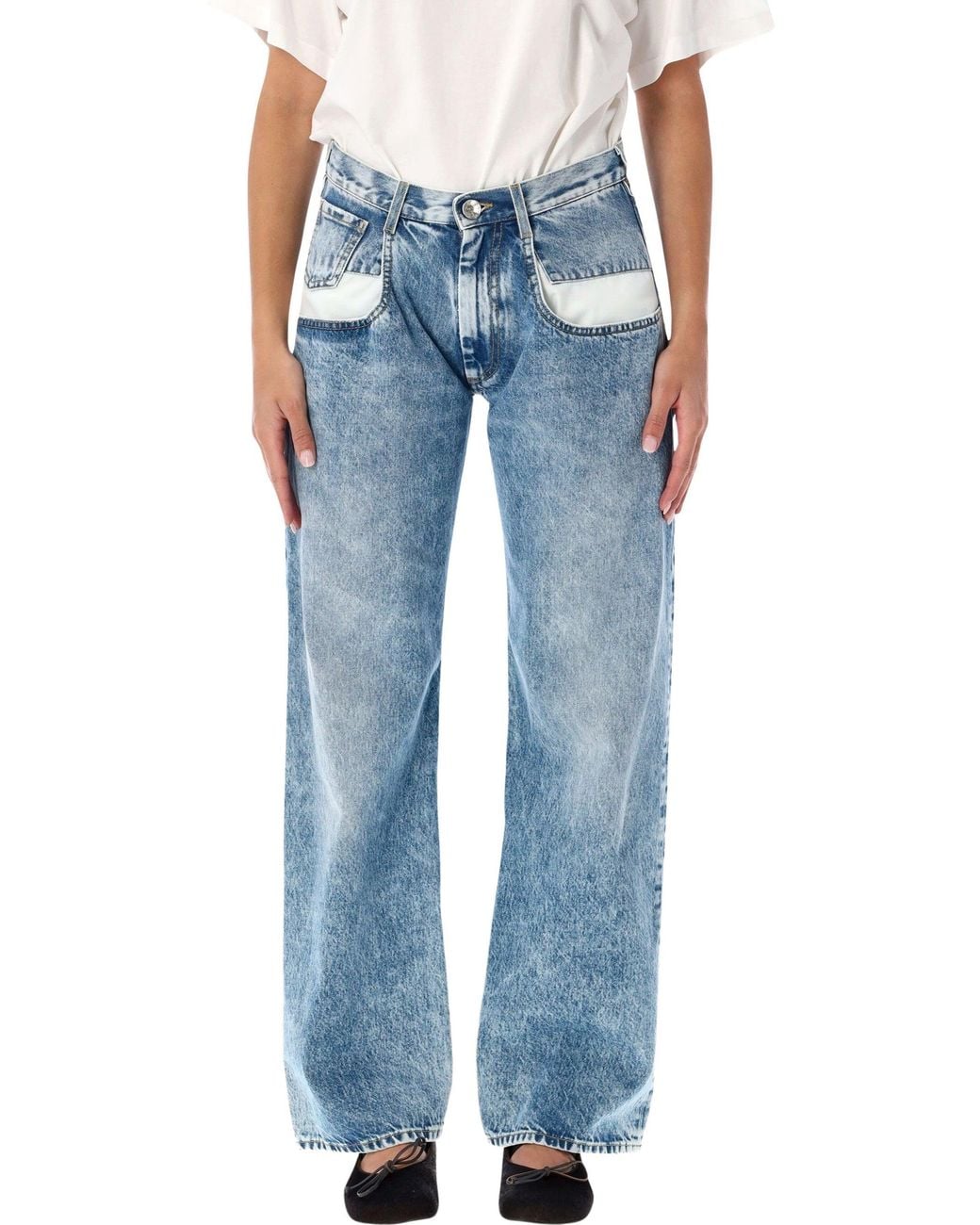 Maison Margiela Blue High-Rise Wide-Leg Jeans With Patch Pockets