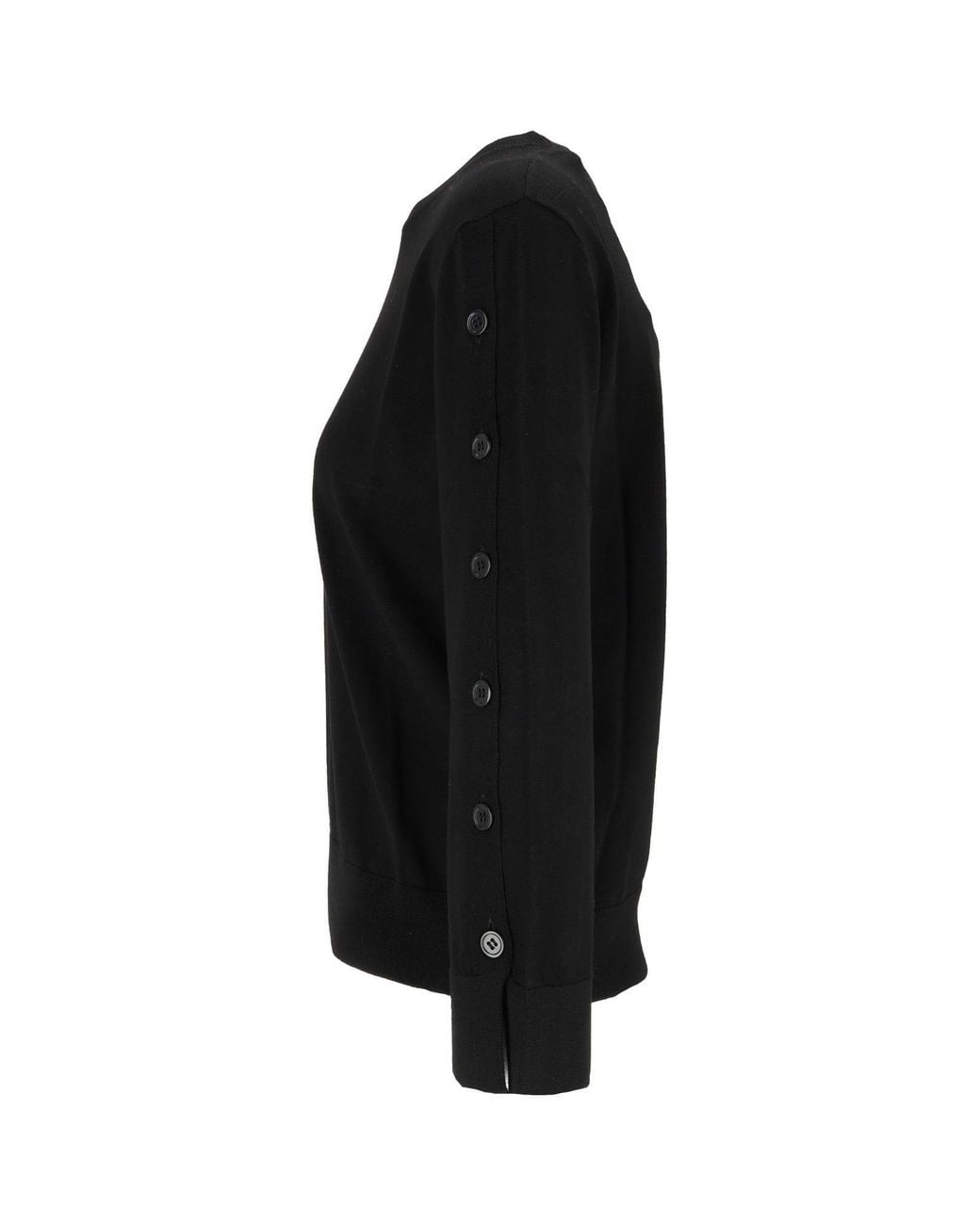 Kangra Cashmere Black Crewneck With Open Sleeves Buttoned Crewneck Sweater