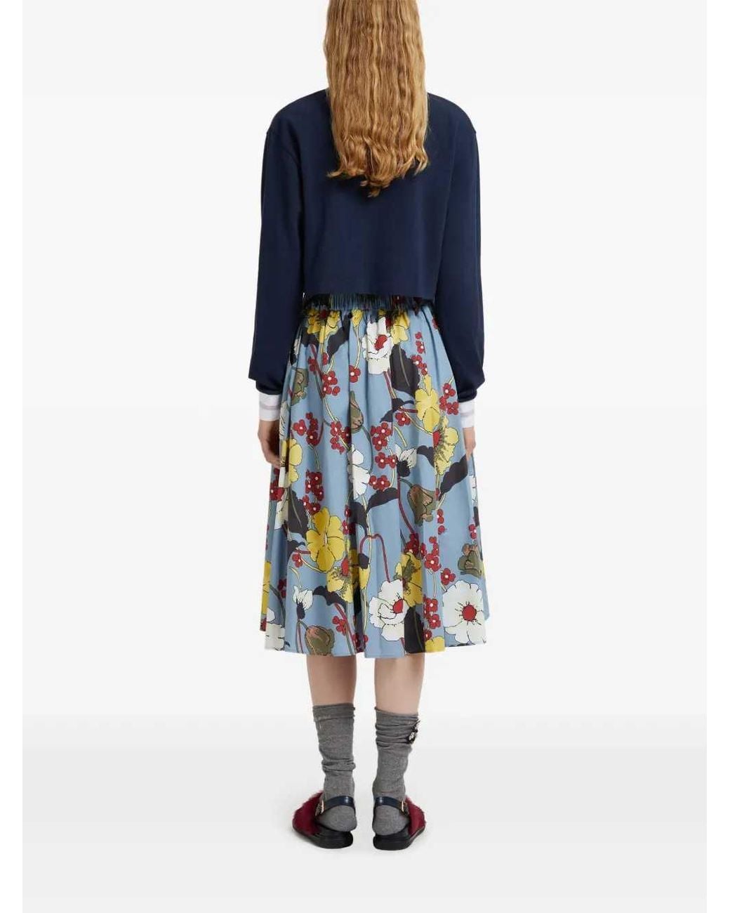 Marni Floral A-lijn Midi-rok in het Blue