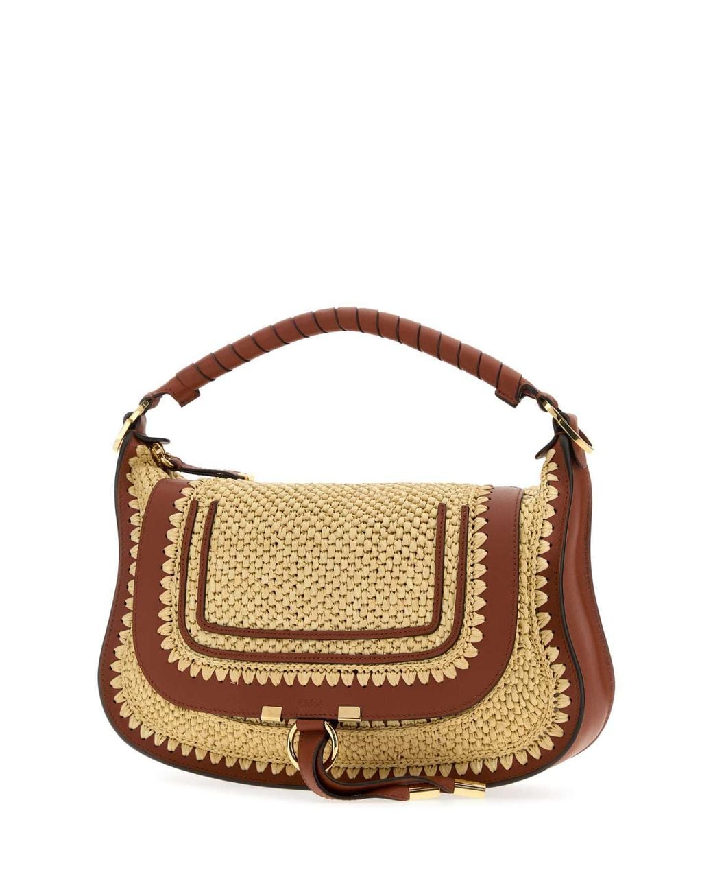 Chloé Brown Small Marcie Raffia Shoulder Handbag With Golden Hardware