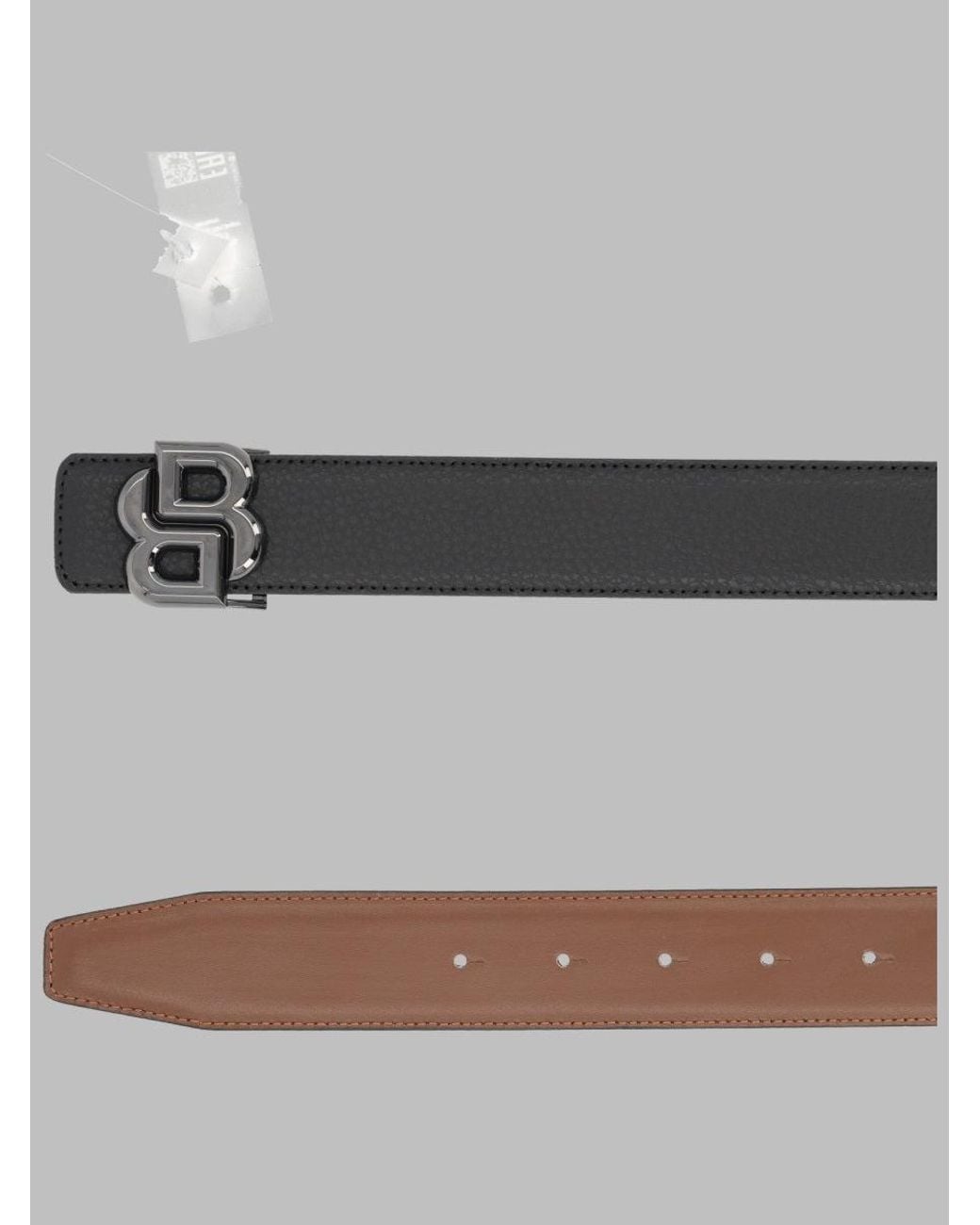 Boss Gray Leather Belt With Logo Buckle for men