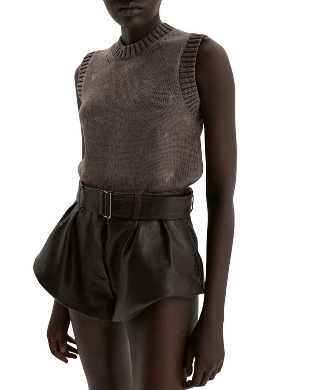 Magda Butrym Brown Leather Flared Shorts
