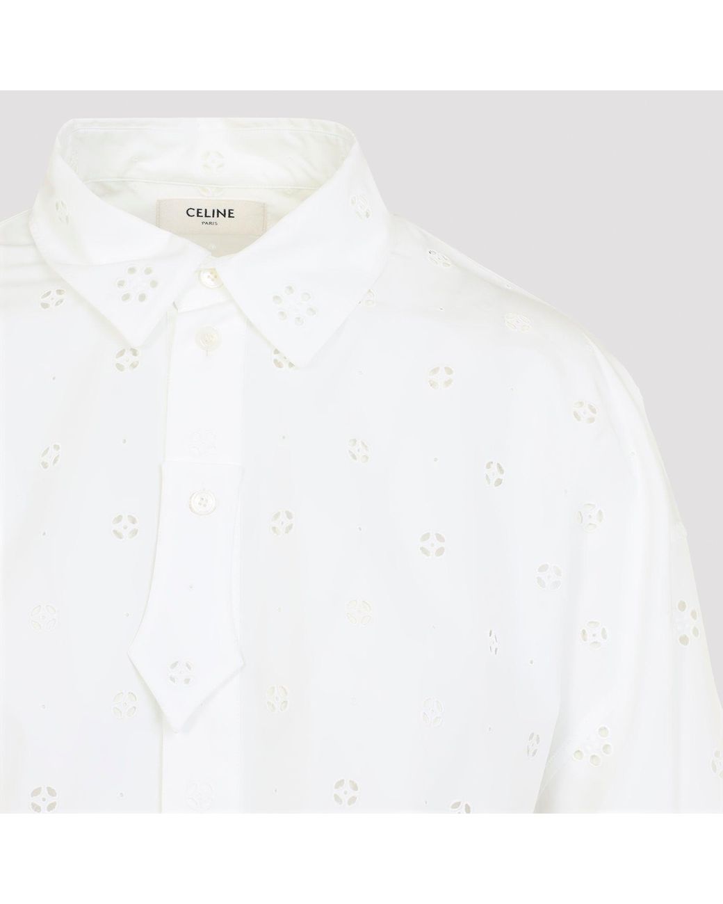 Céline White Embroidered Cotton Button-Up Shirt