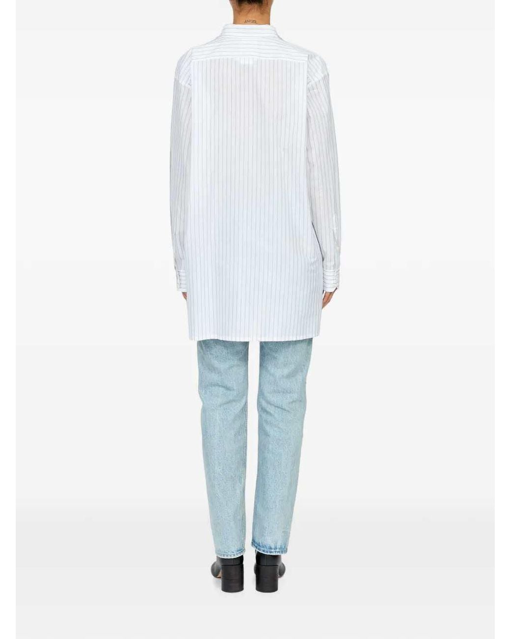 MM6 by Maison Margiela White Oversized Striped Shirt