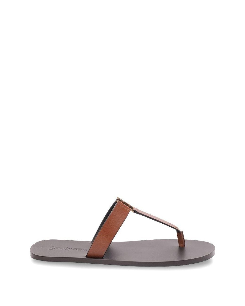 Saint Laurent Brown Cassandra Leather Thong Sandals