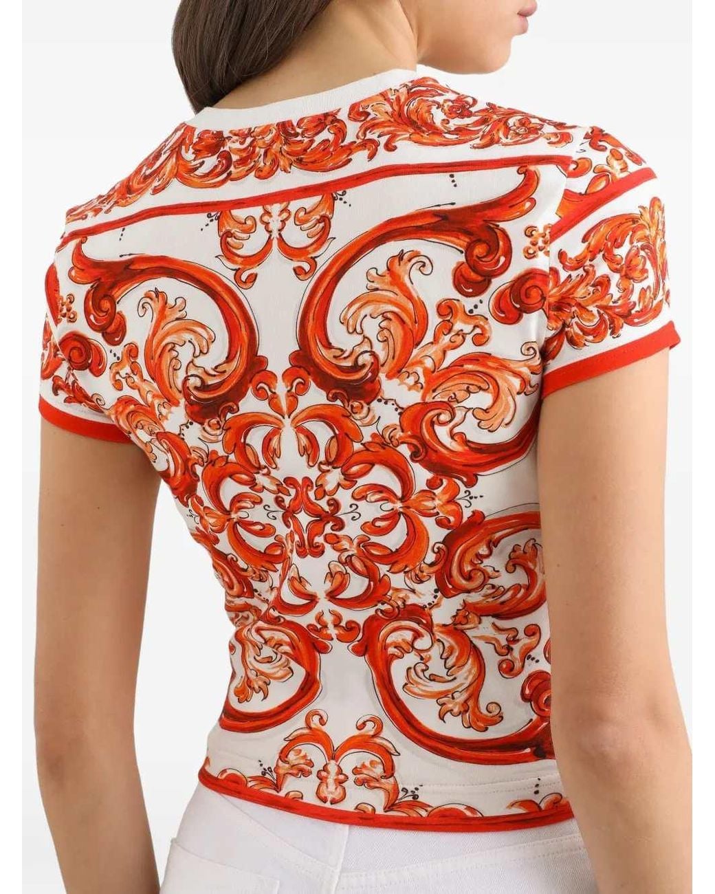 Dolce & Gabbana Red Dolce & Gabbana Jersey T-Shirt With Majolica Print
