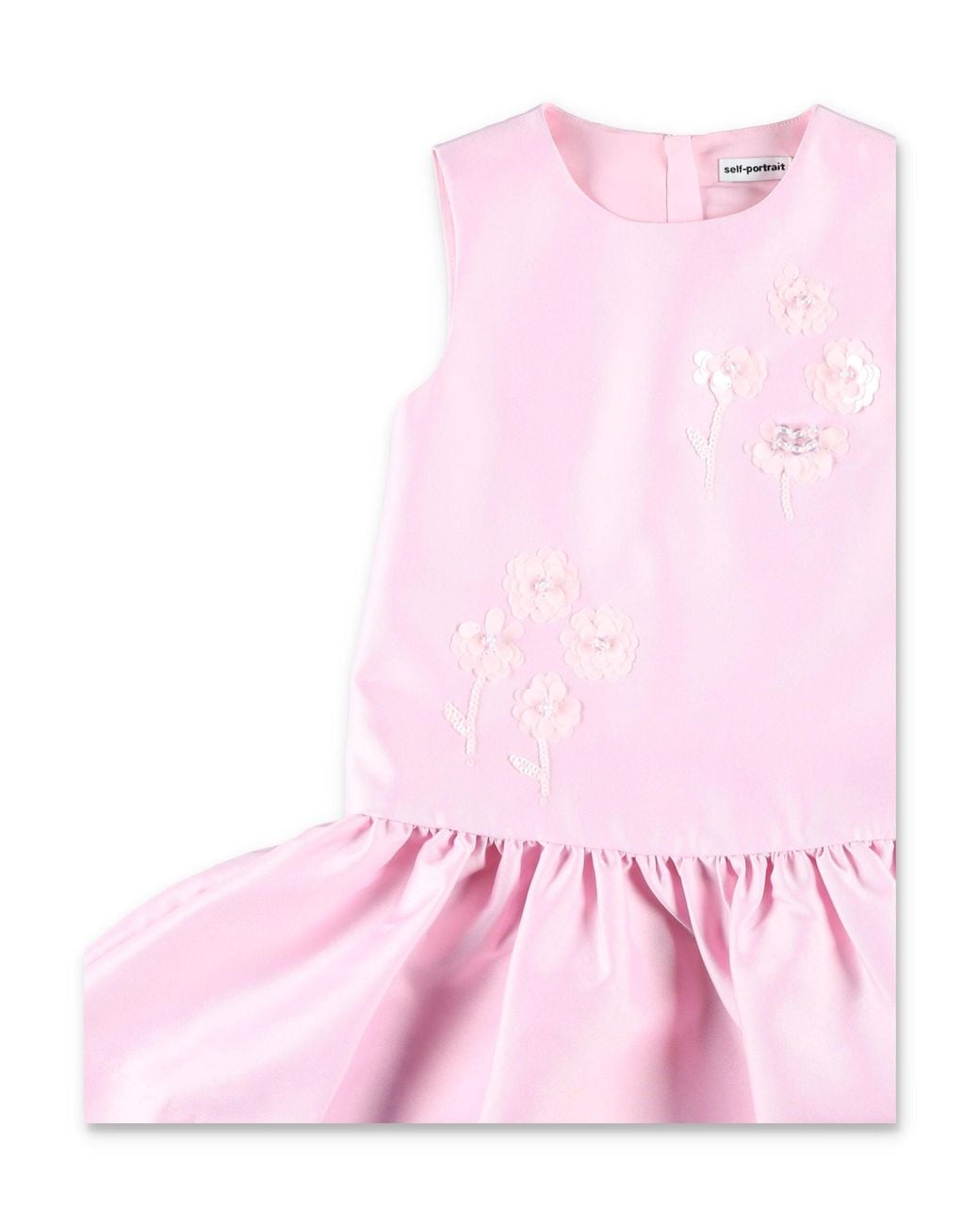 Self-Portrait Pink Floral Sequin Taffeta Dress With Ruffle Hem