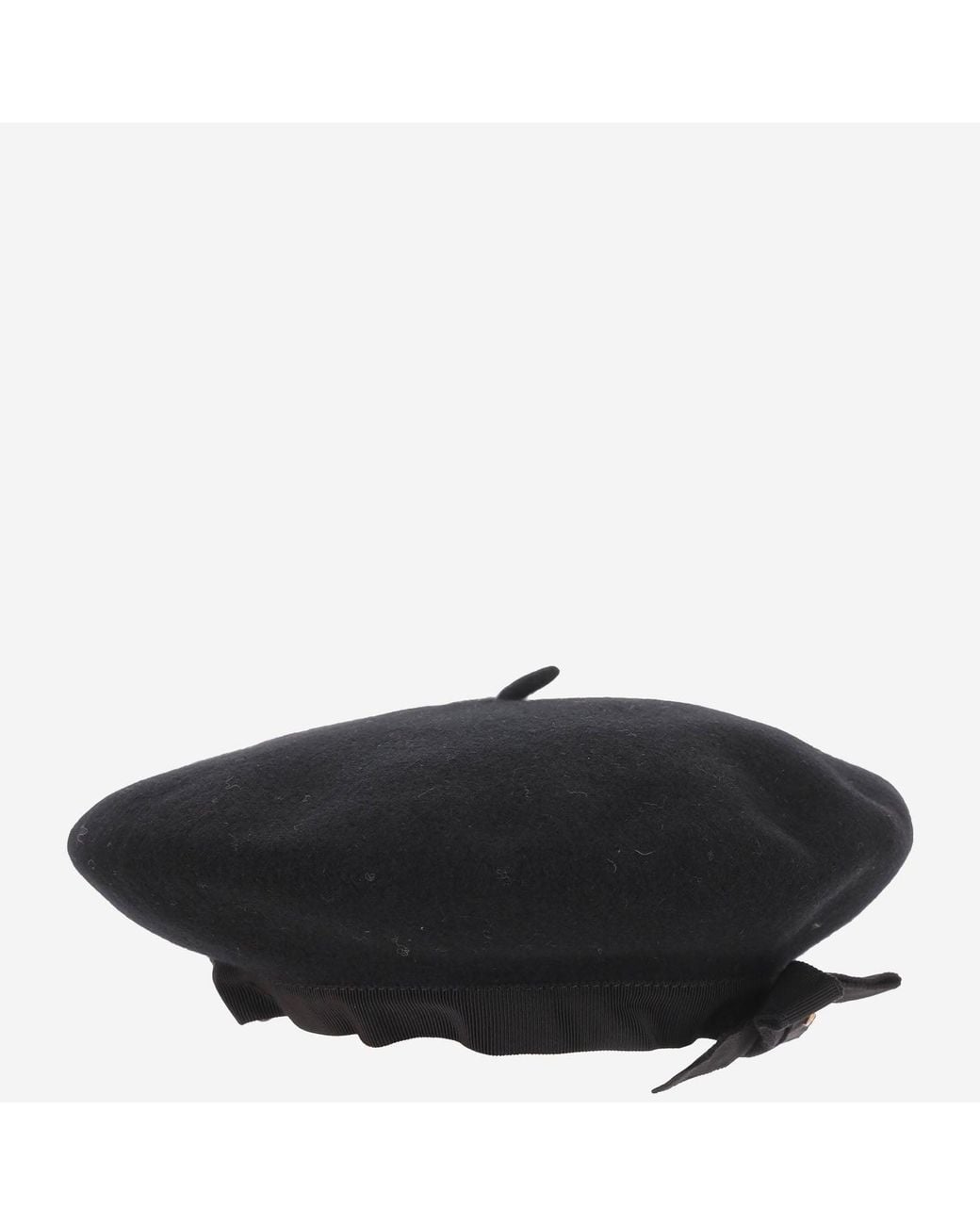 Patou Black Wool Beanie With Grosgrain Bow