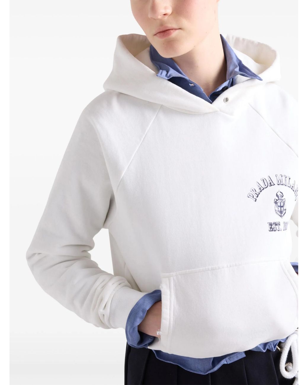 Prada White Old Logo-Print Hoodie