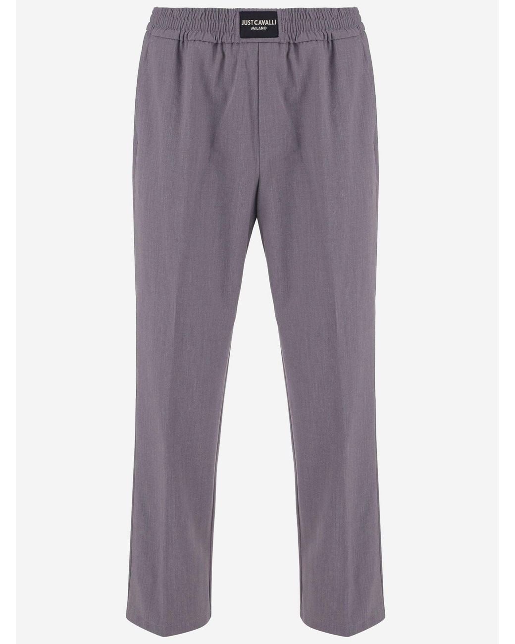 Just Cavalli Gray Stretch Viscose Blend Pants With Logo