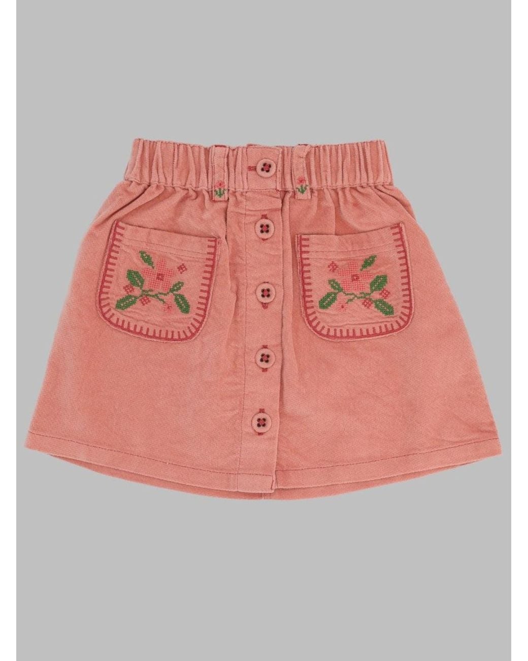 Emile Et Ida Pink Jupe Poches Fleurs Brodees