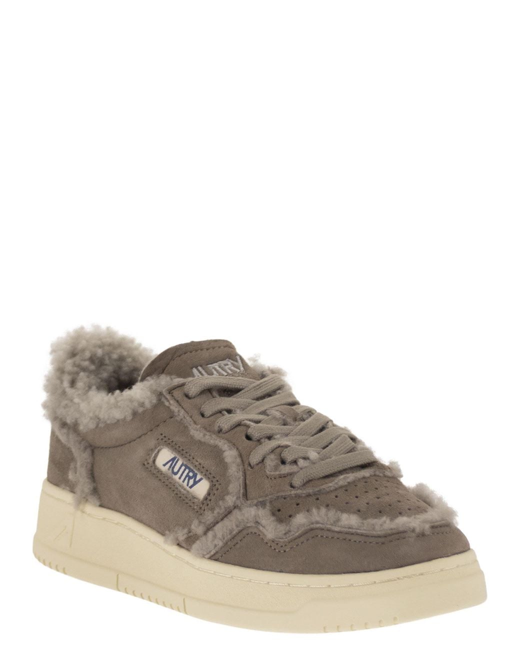 Autry Gray Medalist Low Suede Trainers With Shearling Lining