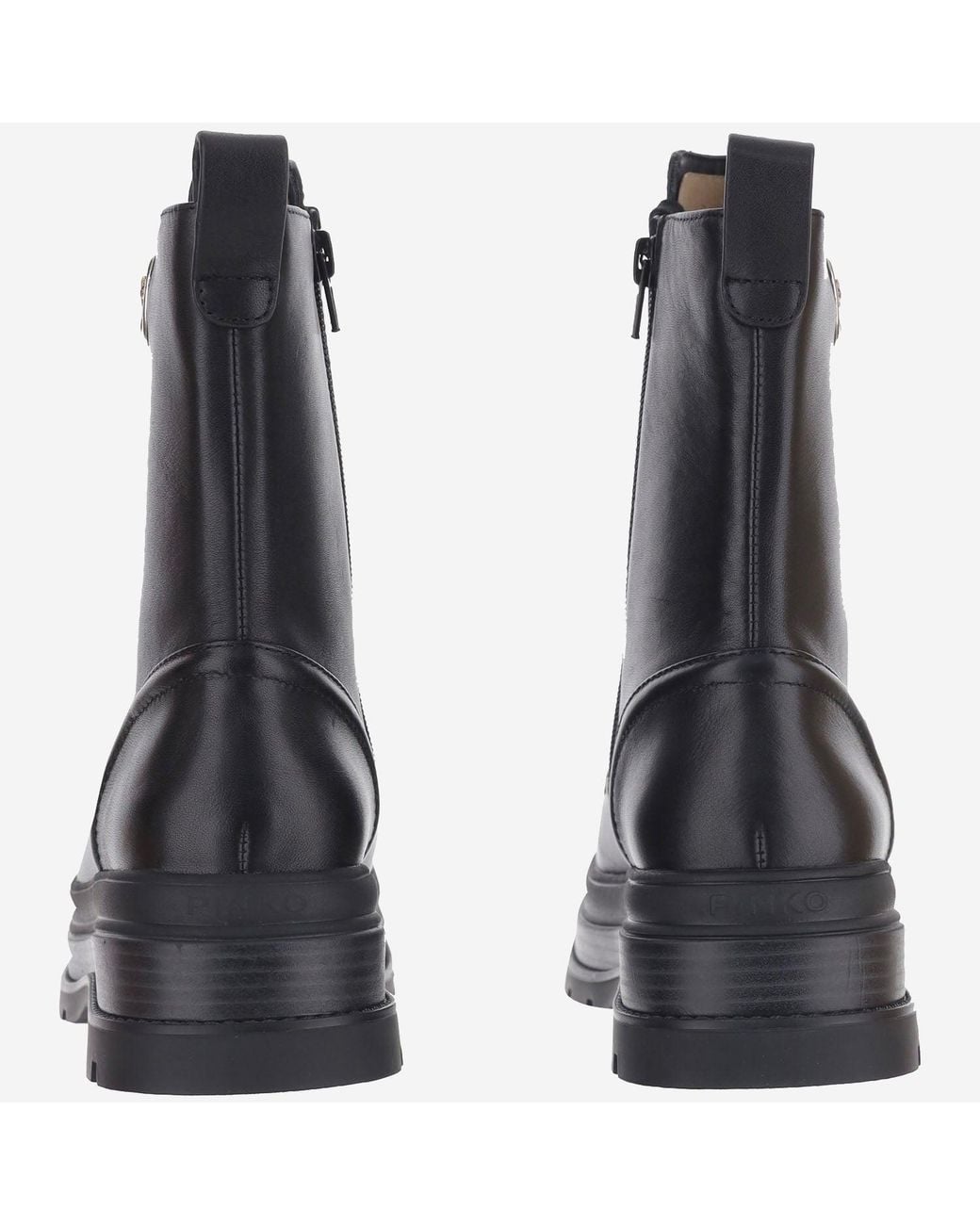 Pinko Black Leather Ankle Boots With Logo
