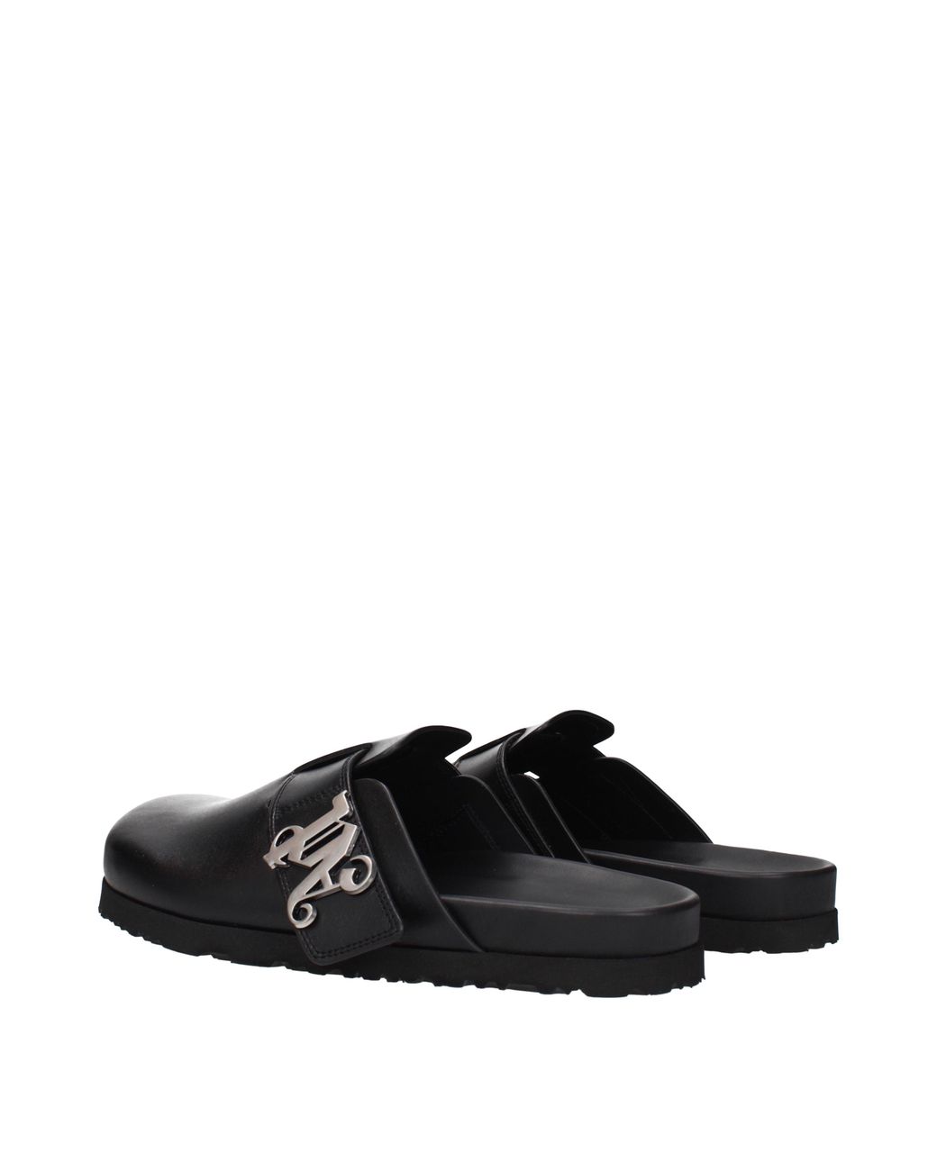 Palm Angels Black Slippers And Clogs Leather