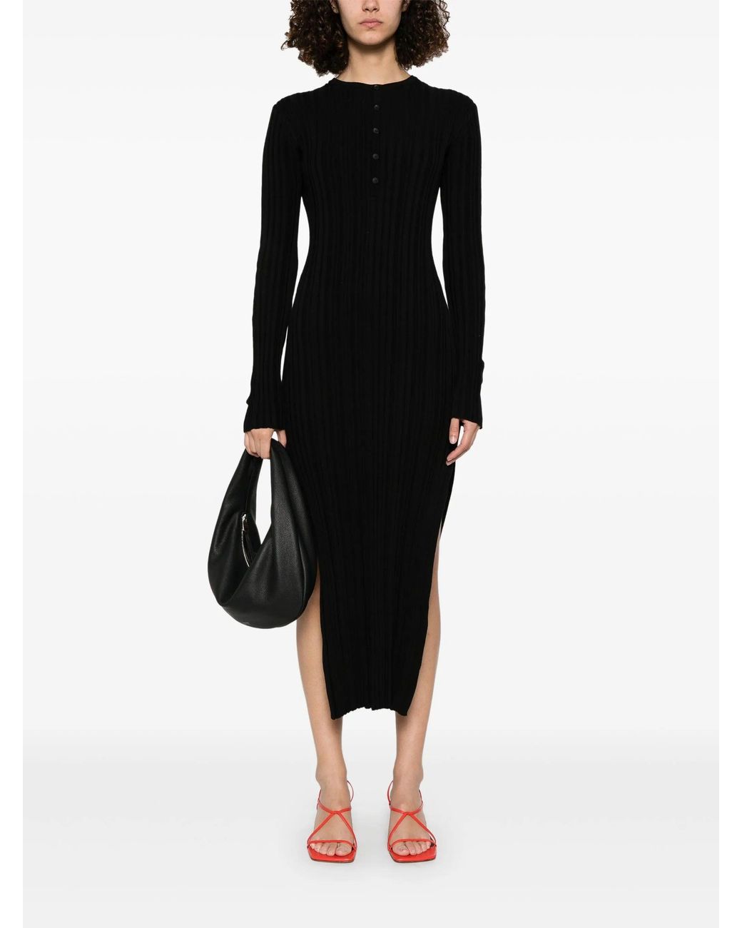 Loulou de Saison Black Rib Long Dress Clothing