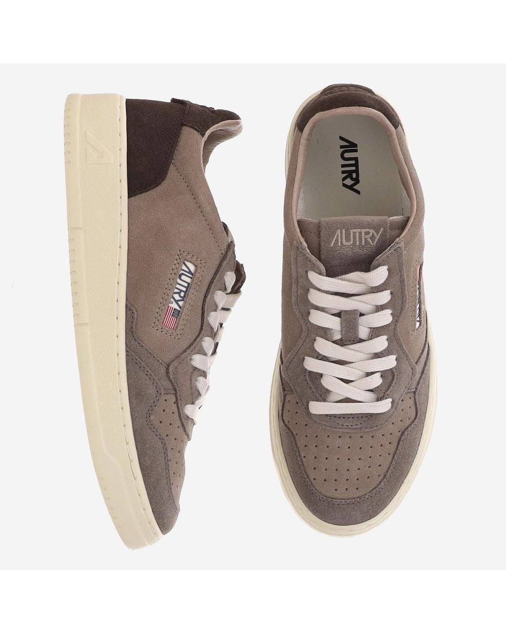 Autry Gray Suede Medalist Low Sneakers With Contrast Heel Tab