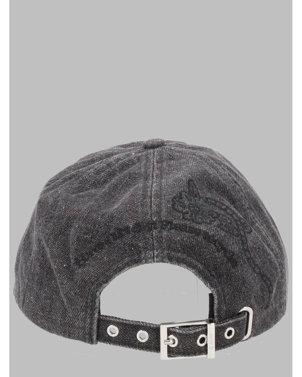 Ganni Gray Embroidered Baseball Cap