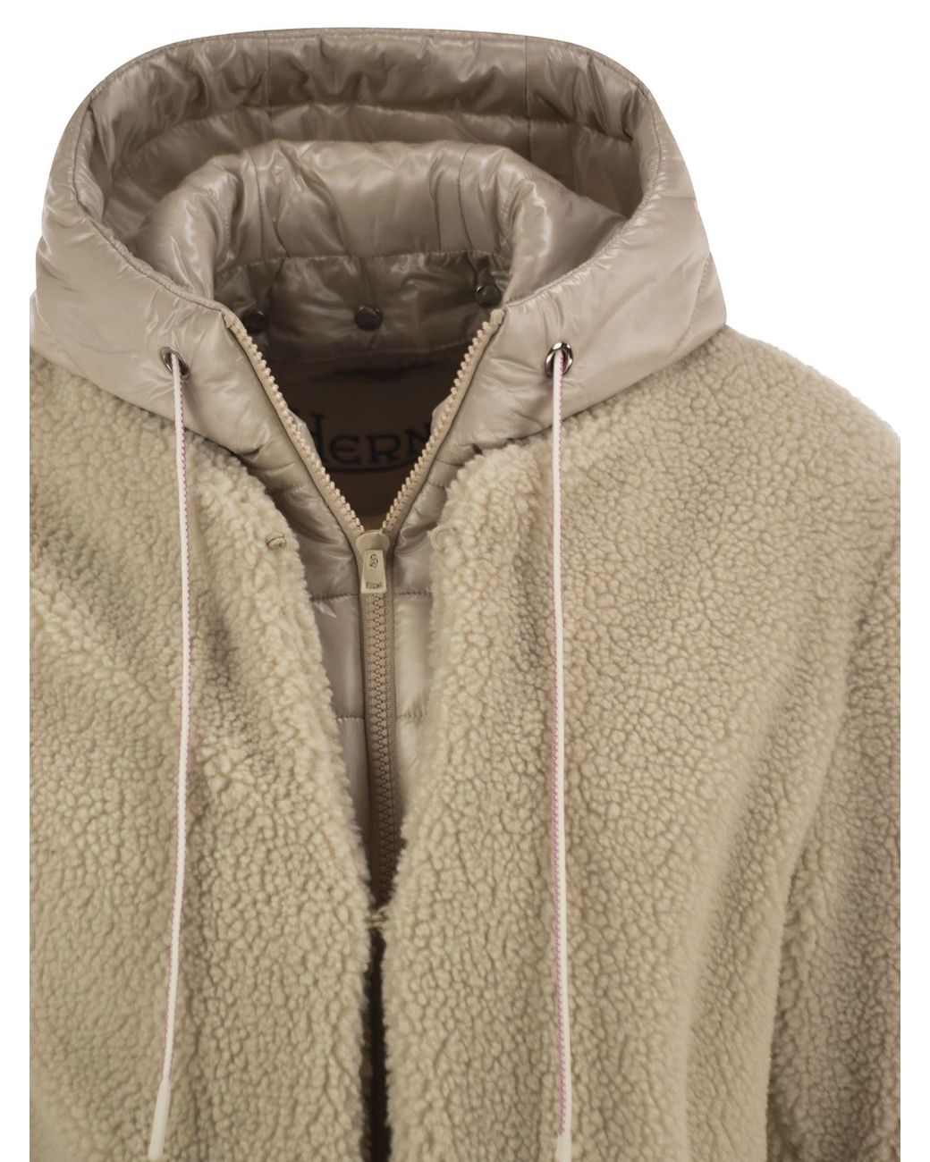 Herno Natural Teddy Jacket With Padded Hood