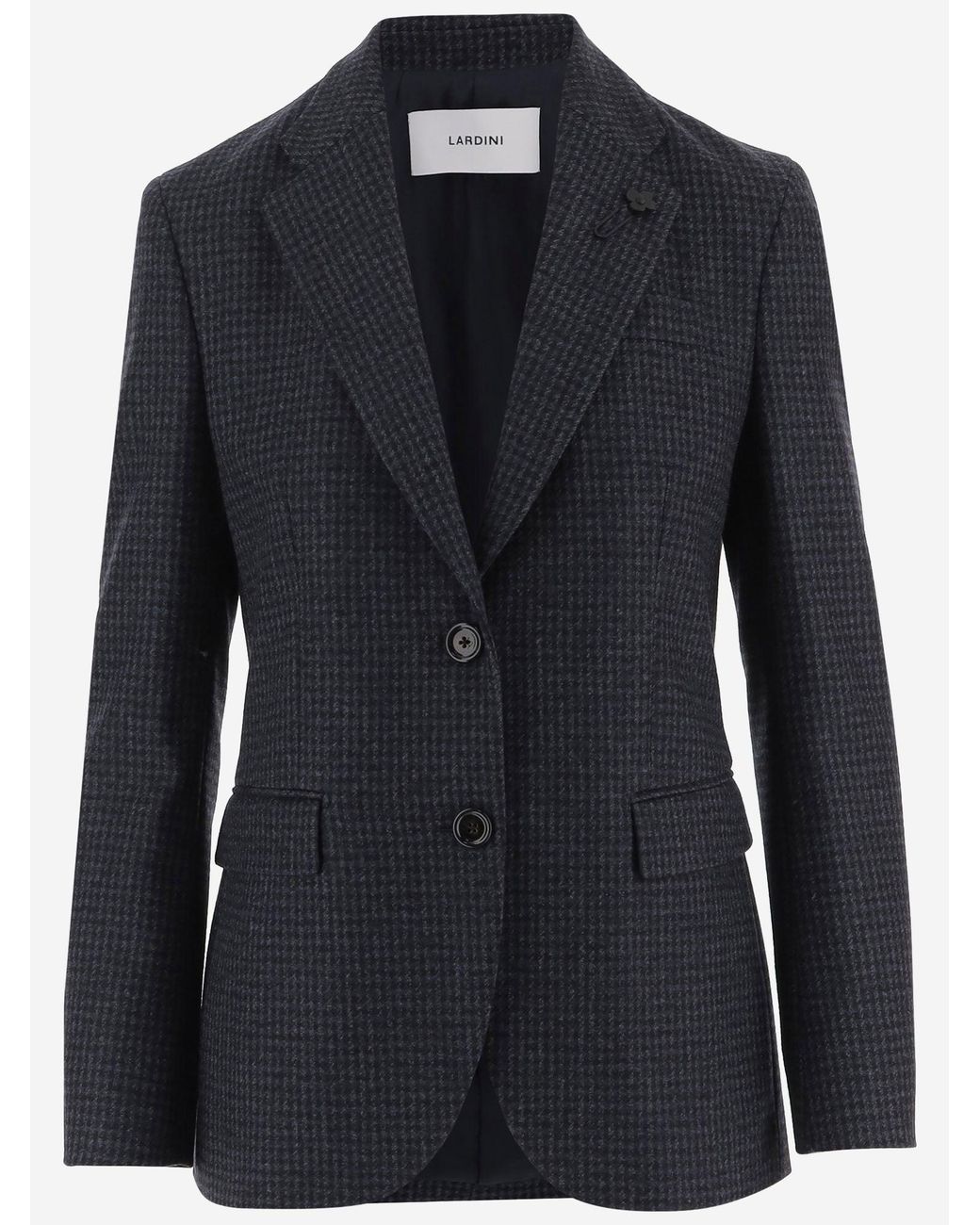 Lardini Black Wool-Blend Check Pattern Jacket