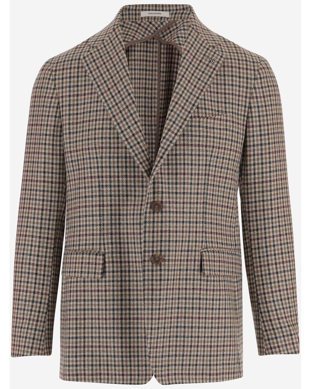 Tagliatore Brown Wool Jacket With Check Pattern