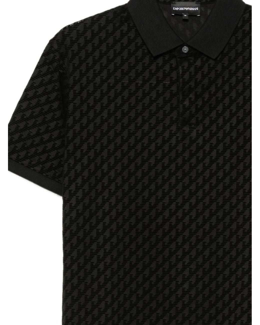 Emporio Armani Black Allover Logo Polo Shirt