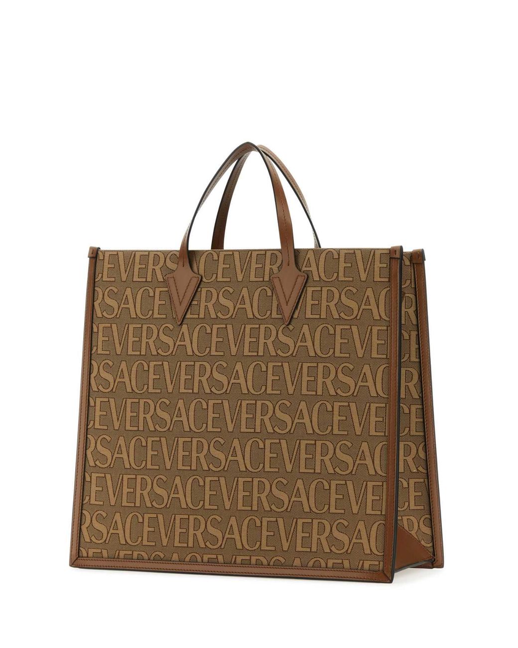 Versace Brown Embroidered Canvas Allover Shopping Bag