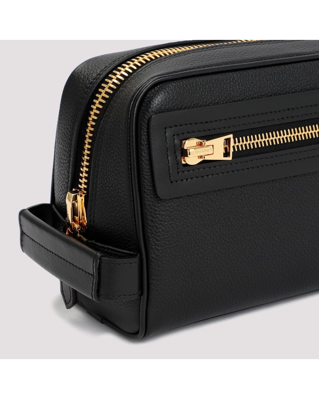 Tom Ford Black Leather Single Zip Toiletry Case for men